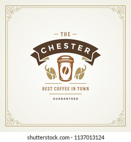 Coffee shop logo design template vector illustration. Cup silhouette, good for cafeteria signage and cafe badge. Retro typography emblem.