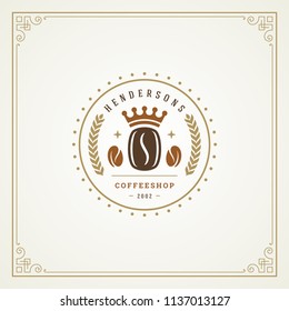 Coffee shop logo design template vector illustration. Bean silhouette, good for cafeteria signage and cafe badge. Retro typography emblem.