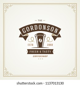 Coffee shop logo design template vector illustration. Cup silhouette, good for cafeteria signage and cafe badge. Retro typography emblem.