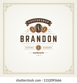 Coffee shop logo design template vector illustration. Bean silhouette, good for cafeteria signage and cafe badge. Retro typography emblem.