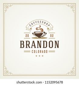 Coffee shop logo design template vector illustration. Cup silhouette, good for cafeteria signage and cafe badge. Retro typography emblem.