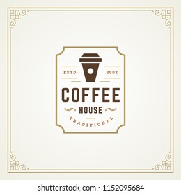 Coffee shop logo design template vector illustration. Cup silhouette, good for cafeteria signage and cafe badge. Retro typography emblem.