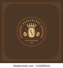 Coffee shop logo design template vector illustration. Bean silhouette, good for cafeteria signage and cafe badge. Retro typography emblem.
