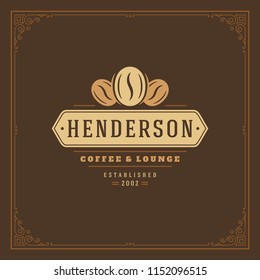 Coffee shop logo design template vector illustration. Bean silhouette, good for cafeteria signage and cafe badge. Retro typography emblem.