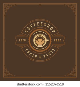 Coffee shop logo design template vector illustration. Cup silhouette, good for cafeteria signage and cafe badge. Retro typography emblem.
