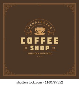 Coffee shop logo design template vector illustration. Cup silhouette, good for cafeteria signage and cafe badge. Retro typography emblem.