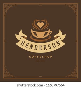 Coffee shop logo design template vector illustration. Cup silhouette, good for cafeteria signage and cafe badge. Retro typography emblem.