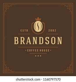 Coffee shop logo design template vector illustration. Bean silhouette, good for cafeteria signage and cafe badge. Retro typography emblem.