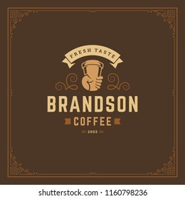 Coffee shop logo design template vector illustration. Cup silhouette, good for cafeteria signage and cafe badge. Retro typography emblem.