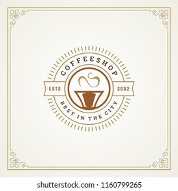 Coffee shop logo design template vector illustration. Cup silhouette, good for cafeteria signage and cafe badge. Retro typography emblem.