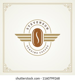 Coffee shop logo design template vector illustration. Bean silhouette, good for cafeteria signage and cafe badge. Retro typography emblem.