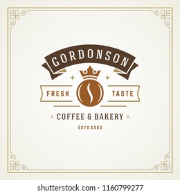 Coffee shop logo design template vector illustration. Bean silhouette, good for cafeteria signage and cafe badge. Retro typography emblem.