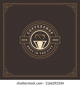 Coffee shop logo design template vector illustration. Cup silhouette, good for cafeteria signage and cafe badge. Retro typography emblem.