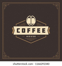 Coffee shop logo design template vector illustration. Bean silhouette, good for cafeteria signage and cafe badge. Retro typography emblem.