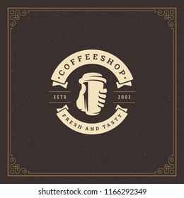 Coffee shop logo design template vector illustration. Cup silhouette, good for cafeteria signage and cafe badge. Retro typography emblem.