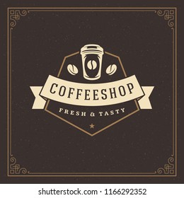 Coffee shop logo design template vector illustration. Cup silhouette, good for cafeteria signage and cafe badge. Retro typography emblem.