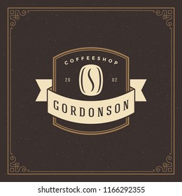 Coffee shop logo design template vector illustration. Bean silhouette, good for cafeteria signage and cafe badge. Retro typography emblem.