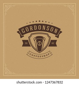 Coffee shop logo design template vector illustration. Cup silhouette, good for cafeteria signage and cafe badge. Retro typography emblem.