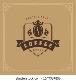 Coffee shop logo design template vector illustration. Bean silhouette, good for cafeteria signage and cafe badge. Retro typography emblem.