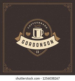 Coffee shop logo design template vector illustration. Coffee cup silhouette, good for cafeteria signage and cafe badge. Retro typography emblem.