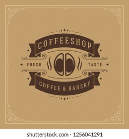 Coffee shop logo design template vector illustration. Bean silhouette, good for cafeteria signage and cafe badge. Retro typography emblem.