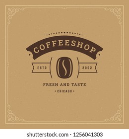 Coffee shop logo design template vector illustration. Bean silhouette, good for cafeteria signage and cafe badge. Retro typography emblem.