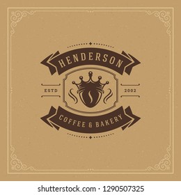 Coffee shop logo design template vector illustration. Bean silhouette, good for cafeteria signage and cafe badge. Retro typography emblem.