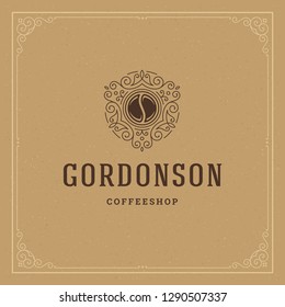 Coffee shop logo design template vector illustration. Bean silhouette, good for cafeteria signage and cafe badge. Retro typography emblem.