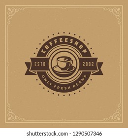 Coffee shop logo design template vector illustration. Cup silhouette, good for cafeteria signage and cafe badge. Retro typography emblem.