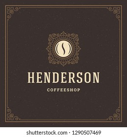 Coffee shop logo design template vector illustration. Bean silhouette, good for cafeteria signage and cafe badge. Retro typography emblem.
