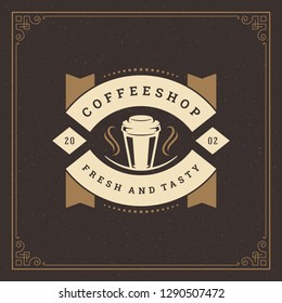 Coffee shop logo design template vector illustration. Coffee cup silhouette, good for cafeteria signage and cafe badge. Retro typography emblem.