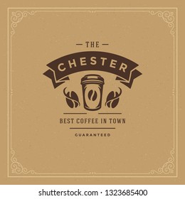 Coffee shop logo design template vector illustration. Coffee cup silhouette, good for cafeteria signage and cafe badge. Retro typography emblem.