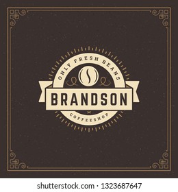 Coffee shop logo design template vector illustration. Bean silhouette, good for cafeteria signage and cafe badge. Retro typography emblem.