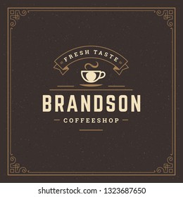 Coffee shop logo design template vector illustration. Cup silhouette, good for cafeteria signage and cafe badge. Retro typography emblem.