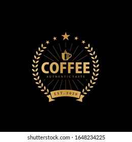 Coffee shop logo design template isolated on black background. Authentic taste, classic, retro concept.