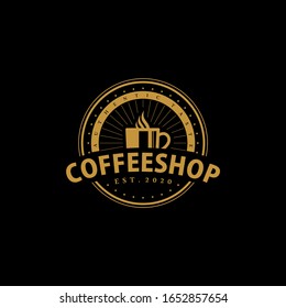 Coffee shop logo design template isolated on black background. Authentic taste, classic, retro concept.