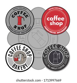 Coffee shop logo design template. Emblem, label, sticker elements for cafe and restaurant. Illustration in vintage style.