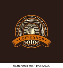 Coffee shop logo design template. Retro coffee emblem. Vector art.
