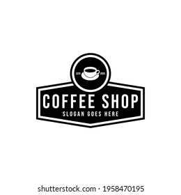 Coffee shop logo design template. Retro coffee emblem. Vector