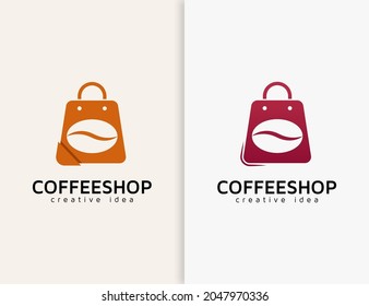 Coffee shop logo design template. shopping bag and coffee concept