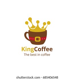 Coffee shop logo design template. King coffee emblem. Vector art.