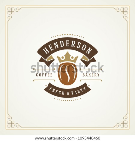 Coffee shop logo design template vector illustration. Bean silhouette, good for cafeteria signage and cafe badge. Retro typography emblem.