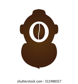 coffee shop logo. diving helmet and coffee symbol 