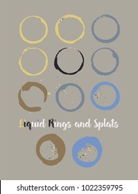 Coffee Shop Logo Element. Vector Cup or Mug Stains and Marks. Round Borders, Vintage Retro Brown Frames. Cool Funky Graffiti Textured Banners or Buttons, Coffee Shop Logo or Ads Design, Stamp Element.