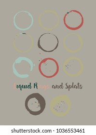 Coffee Shop Logo Element. Vector Cup or Mug Stains and Marks. Round Borders, Vintage Retro Brown Frames. Cool Funky Graffiti Textured Banners or Buttons, Coffee Shop Logo or Ads Design, Stamp Element.