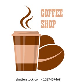 Coffee shop logo. Emblem for cafe design. Hot drink in a cup. Coffee business sign. High quality product
