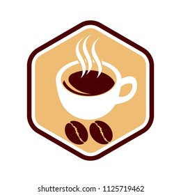 Coffee shop logo emblem icon template. Cappuccino drink vector illustration