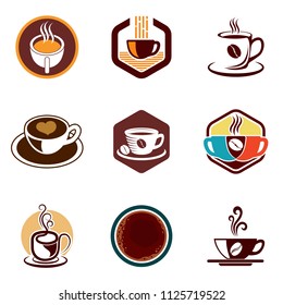 Coffee shop logo emblem icon template. Cappuccino drink vector illustration