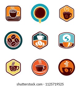 Coffee shop logo emblem icon template. Cappuccino drink vector illustration