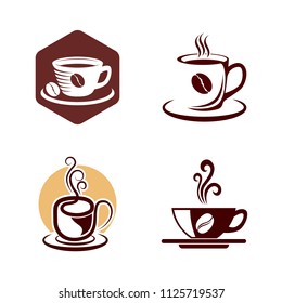 Coffee shop logo emblem icon template. Cappuccino drink vector illustration